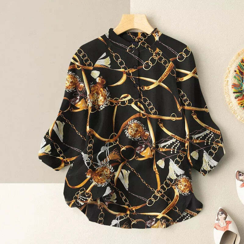 Chain Print Lantern Sleeve Blouse