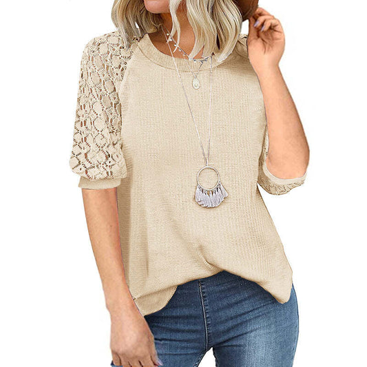 Casual Lace Raglan Sleeves Blouse