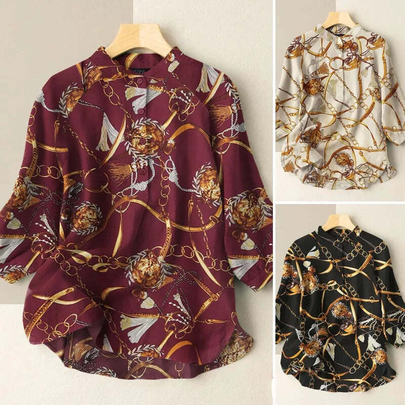 Chain Print Lantern Sleeve Blouse