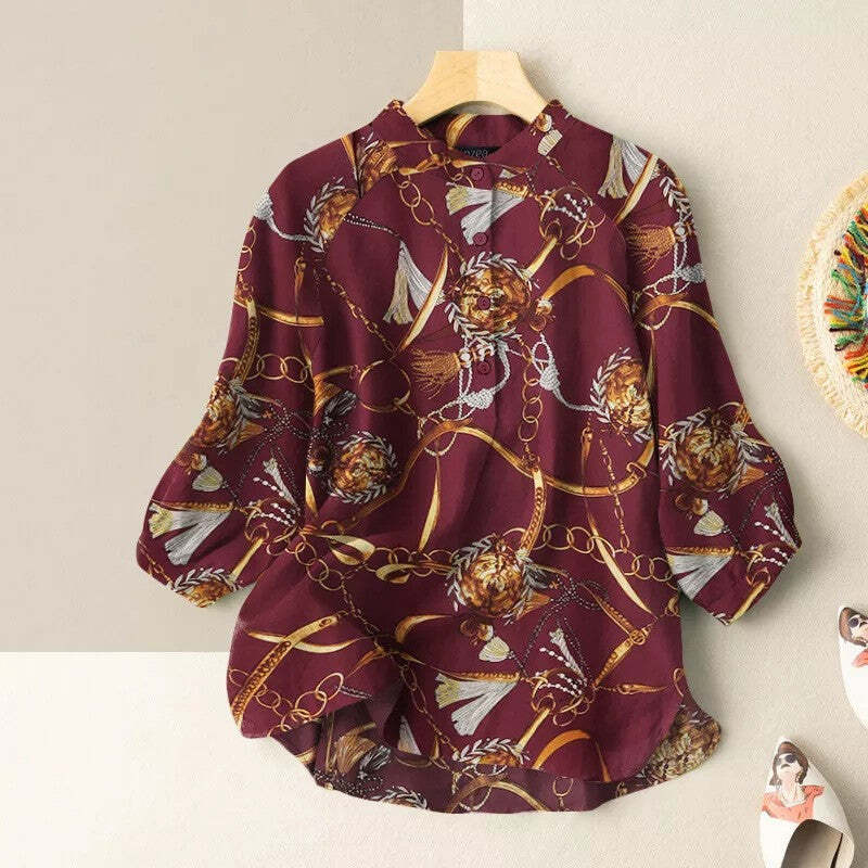 Chain Print Lantern Sleeve Blouse